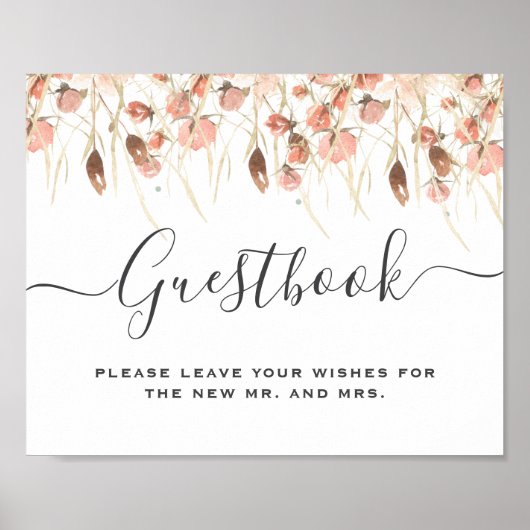 Boho Waterverf Floral Wedding Guestbook Sign Poster (Voorkant)