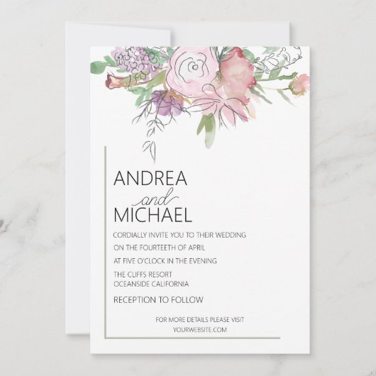 Boho Waterverf Floral Wedding Invitation Kaart (Voorkant)