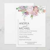 Boho Waterverf Floral Wedding Invitation Kaart (Voorkant / Achterkant)
