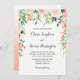 Boho Waterverf Floral Wedding Invitation Kaart