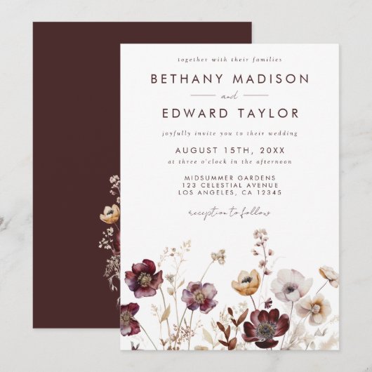 Boho Waterverf Floral Wedding Kaart (Voorkant / Achterkant)