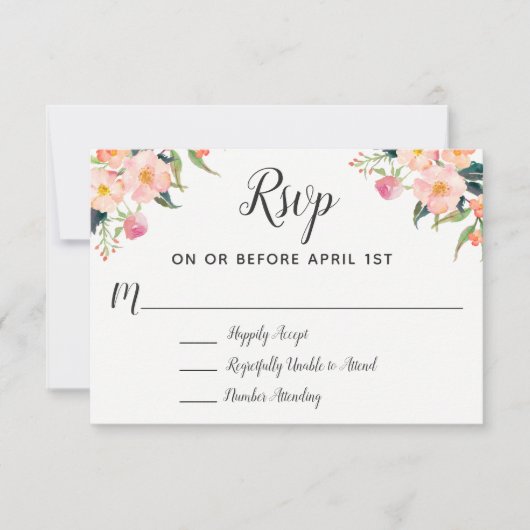 Boho Waterverf Floral Wedding RSVP (Voorkant)