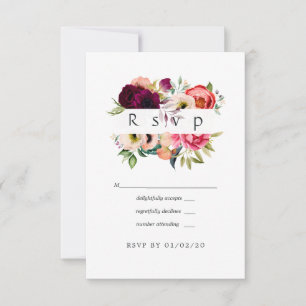 Boho Waterverf Floral Wedding RSVP Kaartje