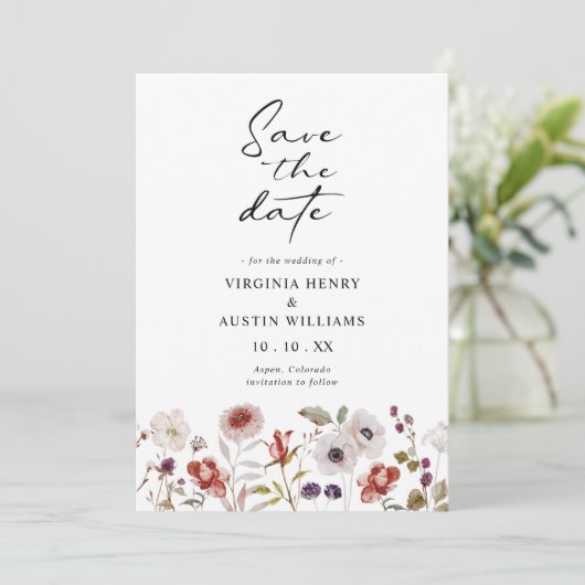 Boho Waterverf Floral Wedding Save The Date (Staand voorkant)