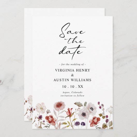 Boho Waterverf Floral Wedding Save The Date (Voorkant / Achterkant)
