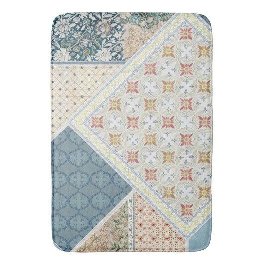 BOHO Waterverf Floral William Morris Blue Tribal Badmat (Voorkant Verticaal)