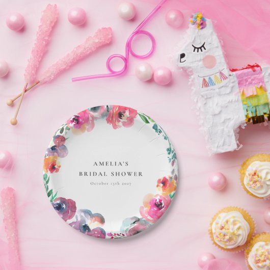 Boho Waterverf Floral Wreath Vrijgezellenfeest Papieren Bordje (Feest)