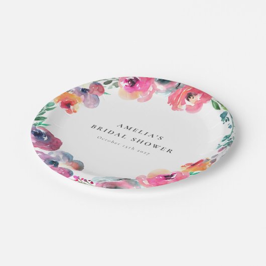 Boho Waterverf Floral Wreath Vrijgezellenfeest Papieren Bordje (Gekanteld)