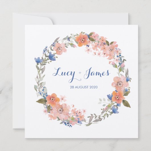 Boho Waterverf Floral Wreath Wedding Invitation Kaart (Voorkant)