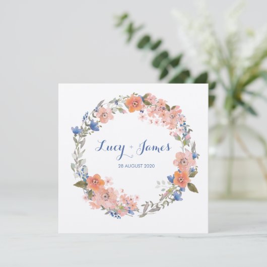 Boho Waterverf Floral Wreath Wedding Invitation Kaart (Staand voorkant)