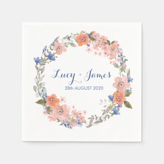 Boho Waterverf Floral Wreath Wedding Napkins Servetten (Voorkant)