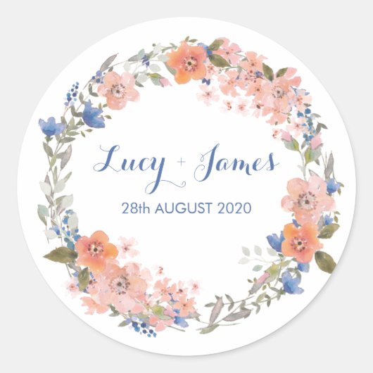 Boho Waterverf Floral Wreath Wedding Stickers (Voorkant)