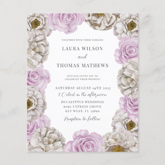 Boho Waterverf Florals Pink & White Wedding (Voorkant)