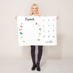 Boho Waterverf flower baby mijlestone maandelijks Fleece Deken