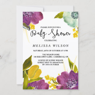 Boho Waterverf Flowers Baby shower Uitnodiging