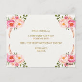 Boho Waterverf Flowers Be My Matron of Honor Kaart (Achterkant)