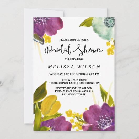 Boho Waterverf Flowers Bridal Shower Invitation Kaart (Voorkant)