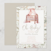 Boho Waterverf Flowers Cradle Baby shower Kaart (Voorkant / Achterkant)