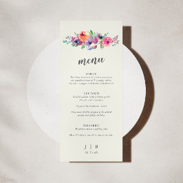 Boho Waterverf Flowers Elegant Wedding Custom Menu