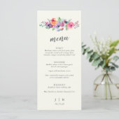 Boho Waterverf Flowers Elegant Wedding Custom Menu (Staand voorkant)