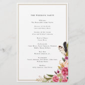 Boho Waterverf Flowers + Feathers, papierprogramma Flyer (Achterkant)
