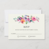 Boho Waterverf Flowers Modern Elegant Wedding RSVP Kaartje (Voorkant)