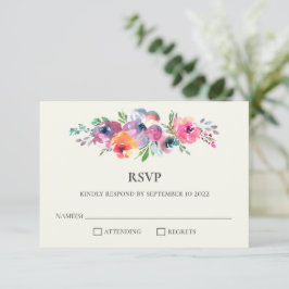 Boho Waterverf Flowers Modern Elegant Wedding RSVP Kaartje