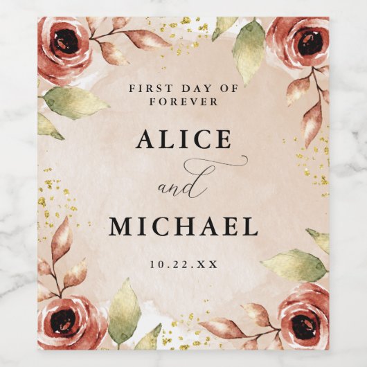 Boho Waterverf Flowers Personalized Wijn Etiket (Enkel label)