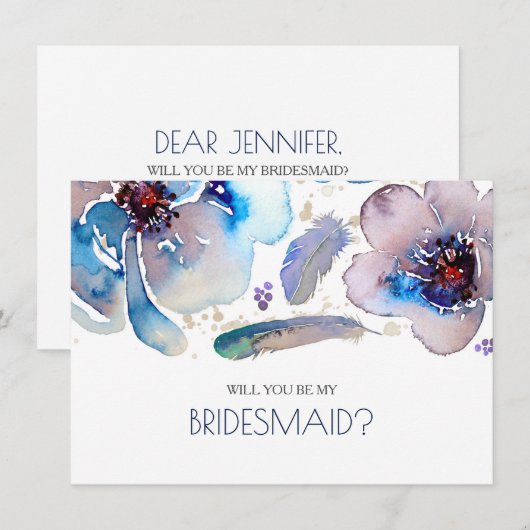 Boho Waterverf Flowers - Wil je mijn bruidsmeisje  Kaart (Voorkant / Achterkant)