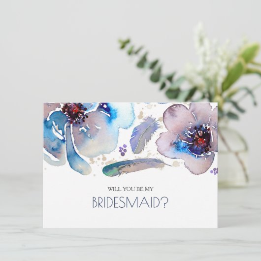 Boho Waterverf Flowers - Wil je mijn bruidsmeisje  Kaart (Staand voorkant)