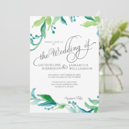 BOHO Waterverf Foliage Greenery Elegant Script Kaart (Staand voorkant)