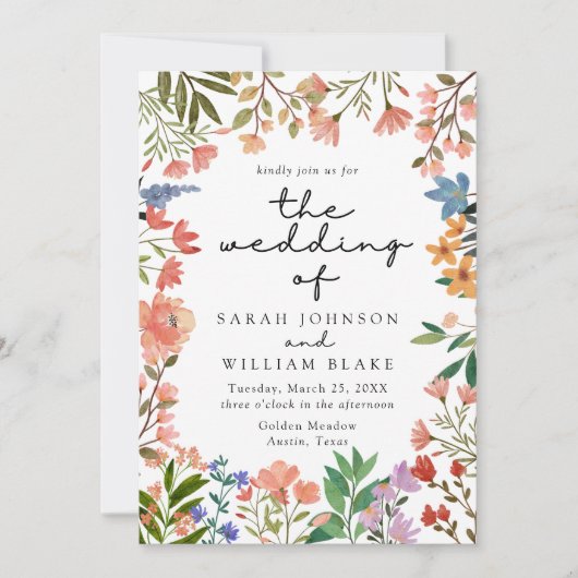 Boho Waterverf Garden van het Wilde Bloemhuwelijk Kaart (Voorkant)