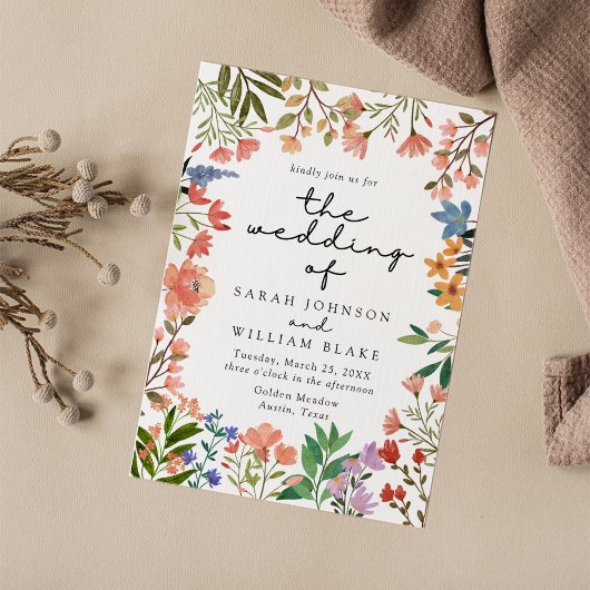 Boho Waterverf Garden van het Wilde Bloemhuwelijk Kaart