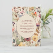 Boho Waterverf Gedempte Tinten Wilde Bloemen Bruil Kaart (Staand voorkant)