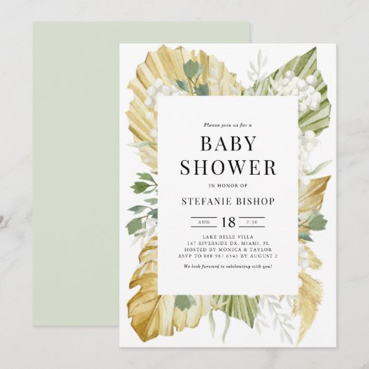 Boho Waterverf Gedroogd Palm Leaves Baby shower Kaart (Voorkant / Achterkant)