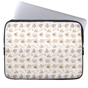 Boho Waterverf Gedroogde Palmen en Bloemen Beige Laptop Sleeve