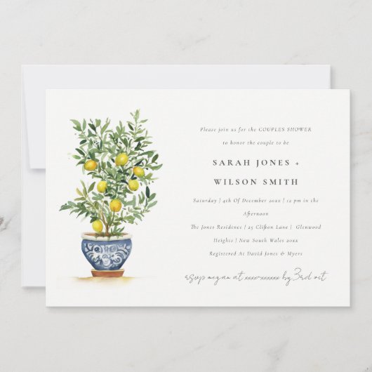 Boho Waterverf geel citroen boom koppels douche Kaart (Voorkant)