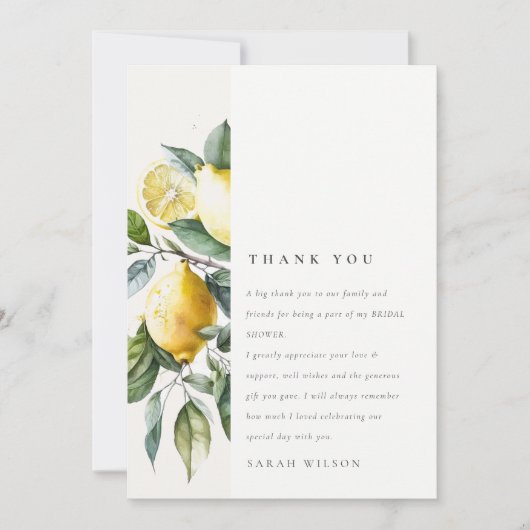 Boho Waterverf geel citroen tuin Vrijgezellenfeest Bedankkaart (Voorkant)