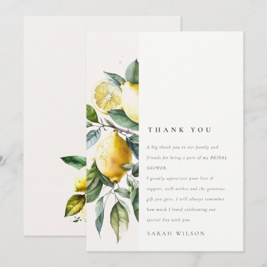 Boho Waterverf geel citroen tuin Vrijgezellenfeest Bedankkaart (Voorkant / Achterkant)