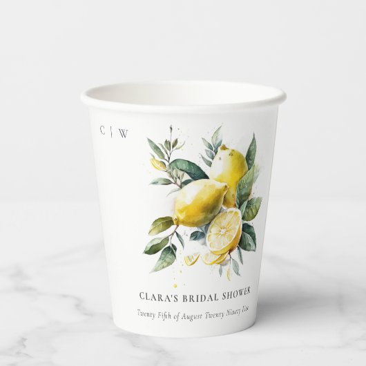 Boho Waterverf geel citroen tuin Vrijgezellenfeest Papieren Bekers (Achterkant)