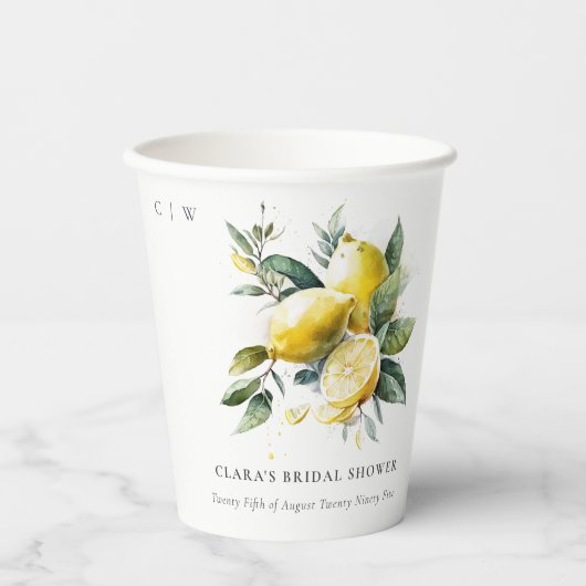 Boho Waterverf geel citroen tuin Vrijgezellenfeest Papieren Bekers (Voorkant)