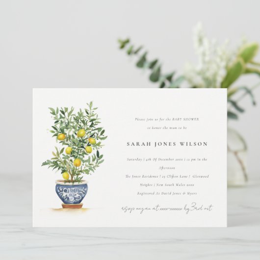 Boho Waterverf geel citroenboom Baby shower Kaart (Staand voorkant)