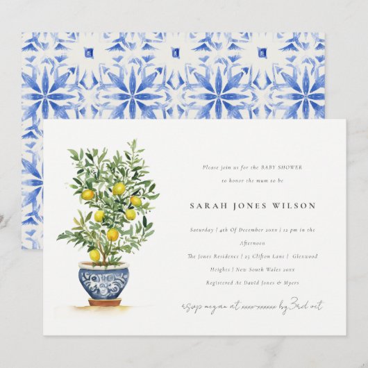 Boho Waterverf geel citroenboom Baby shower Kaart (Voorkant / Achterkant)