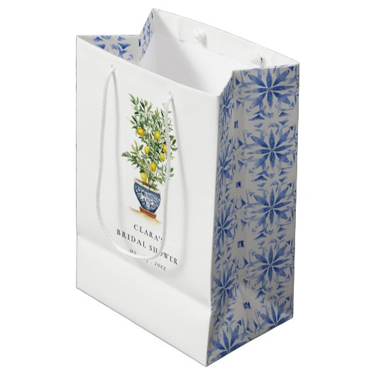 Boho Waterverf geel citroenboom Vrijgezellenfeest Medium Cadeauzakje (Voorkant Gekanteld)