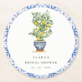 Boho Waterverf geel citroenboom Vrijgezellenfeest Ronde Kartonnen Onderzetter