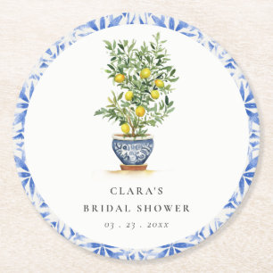 Boho Waterverf geel citroenboom Vrijgezellenfeest Ronde Kartonnen Onderzetter