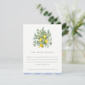 Boho Waterverf Gele Citroenboom Bruiloft Details Informatiekaartje (Staand voorkant)