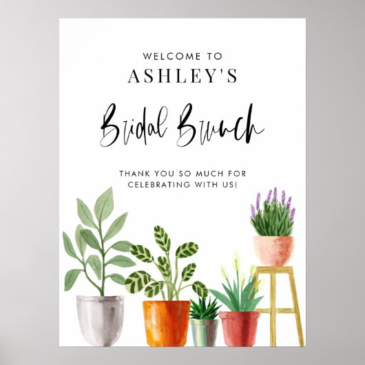 Boho Waterverf Geplante Potplanten Bruidsbrunch Poster (Voorkant)