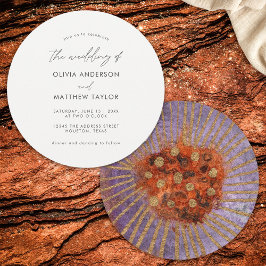 Boho Waterverf Goud Paarse Eenvoudige Unieke Bruil Kaart