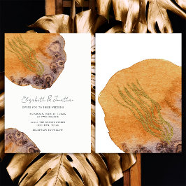 Boho Waterverf Goud Sinaasappel Eenvoudige Bruilof Kaart